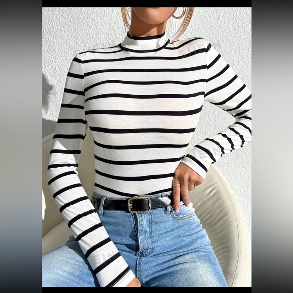 Striped Print Mock Tee
